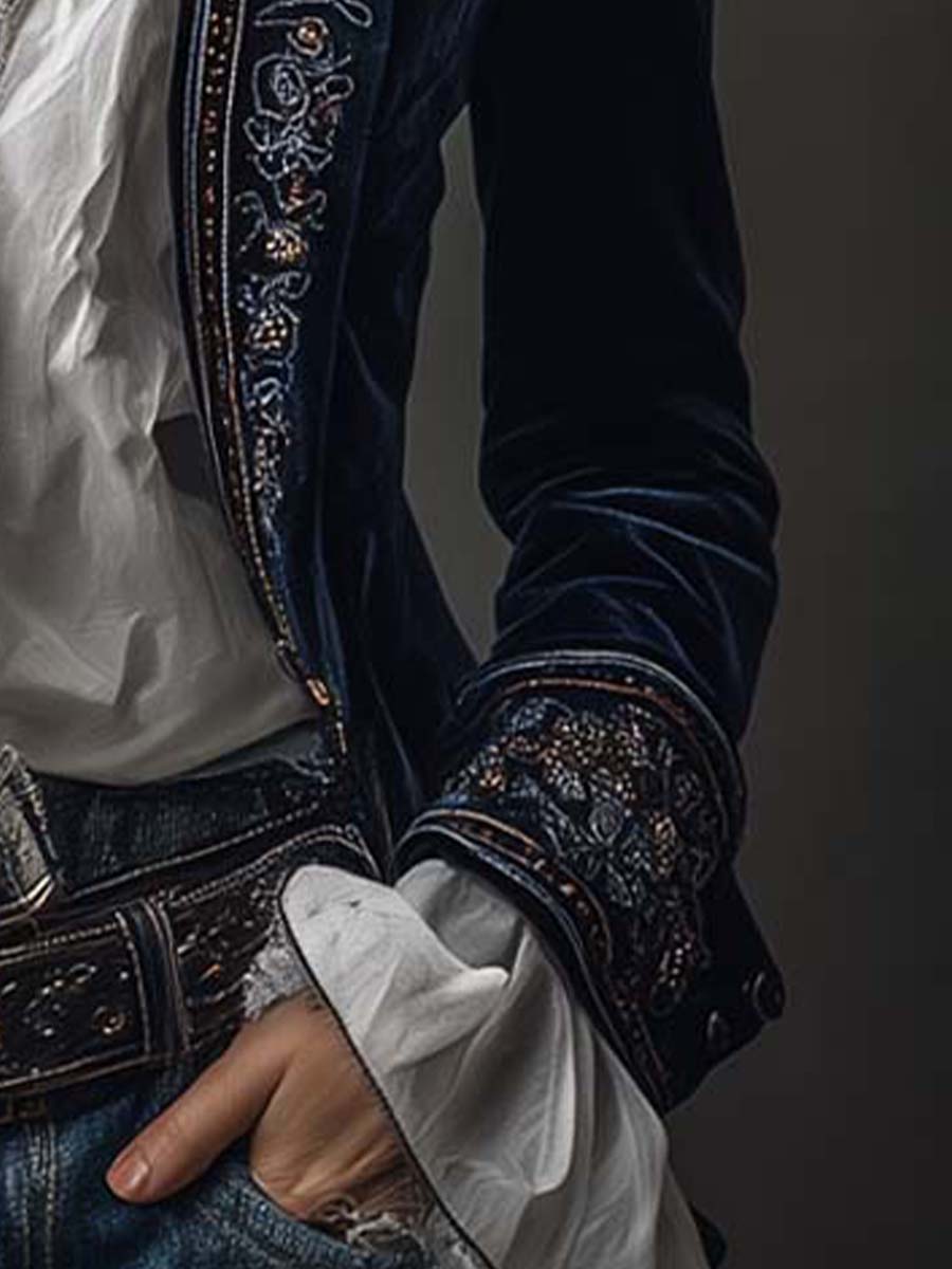 Vintage Longline-Jacke mit Stickerei in Navy