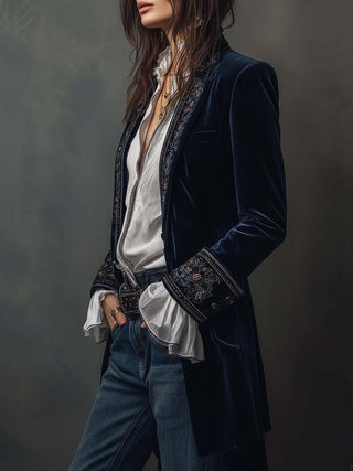 Vintage Longline-Jacke mit Stickerei in Navy