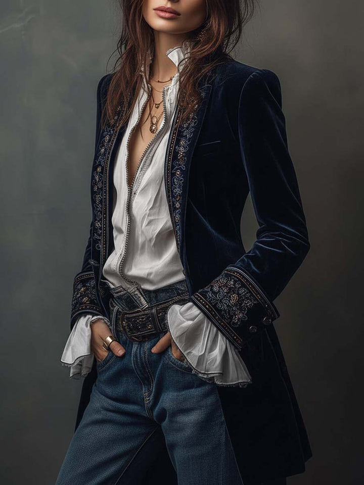 Vintage Longline-Jacke mit Stickerei in Navy