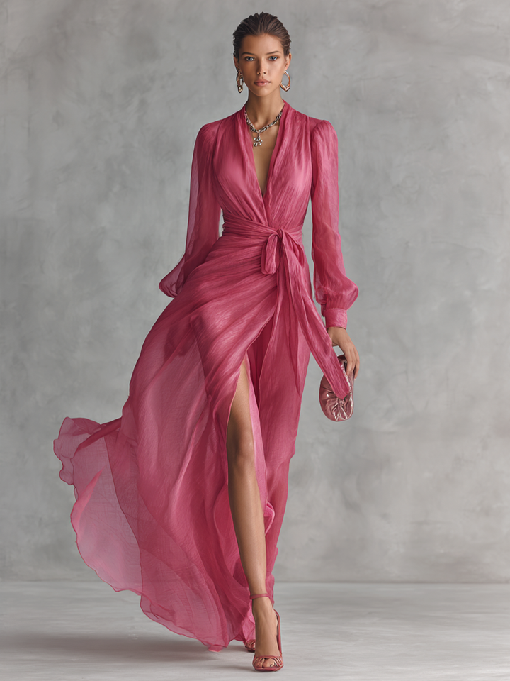 Ava | Romantisches Maxikleid mit Bindegürtel