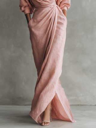 Roxa | Rosa Maxikleid mit V-Ausschnitt