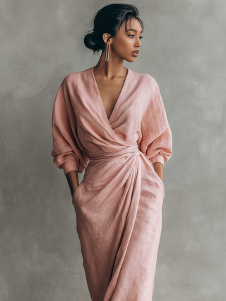 Roxa | Rosa Maxikleid mit V-Ausschnitt