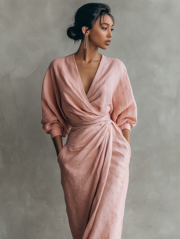 Roxa | Rosa Maxikleid mit V-Ausschnitt