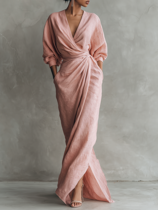 Roxa | Rosa Maxikleid mit V-Ausschnitt