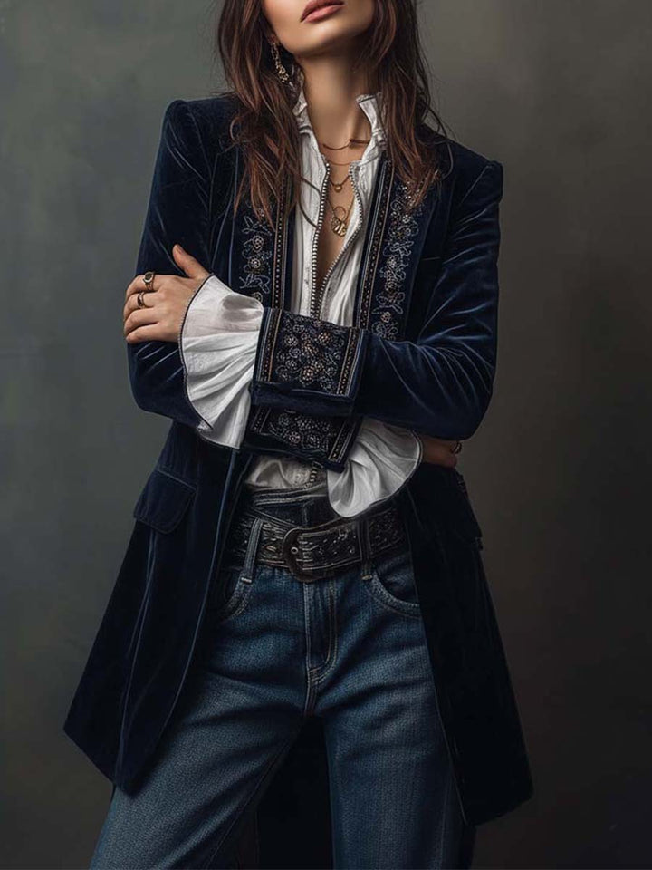Vintage Longline-Jacke mit Stickerei in Navy