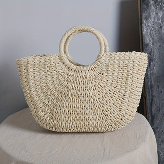 Ottavia – Halbmond-Tasche aus geflochtenem Stroh – Naturbeige