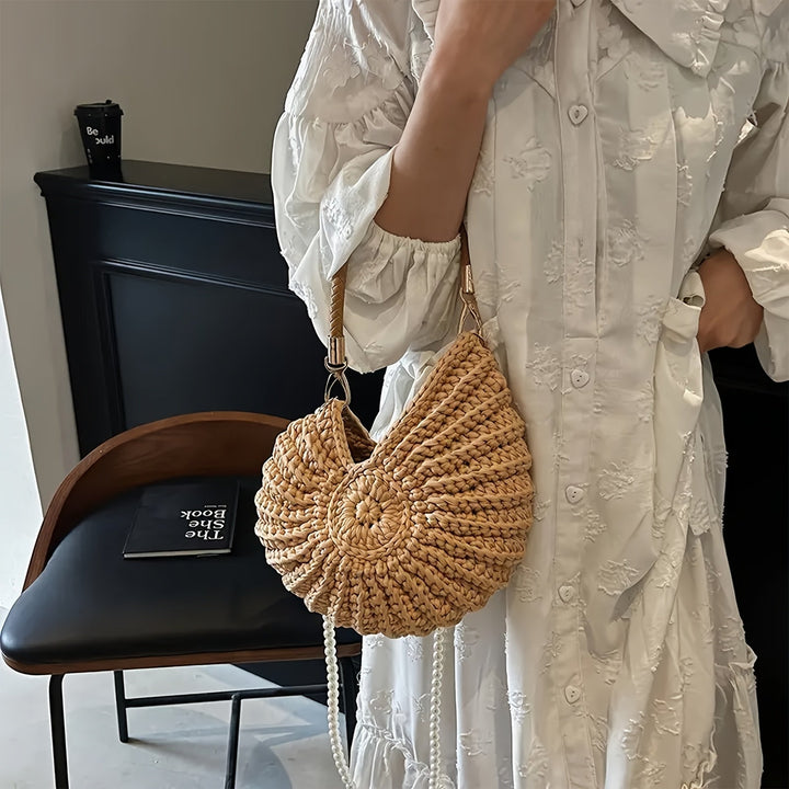 Tea – Geflochtene Tote-Bag mit Kettenriemen – Kamel