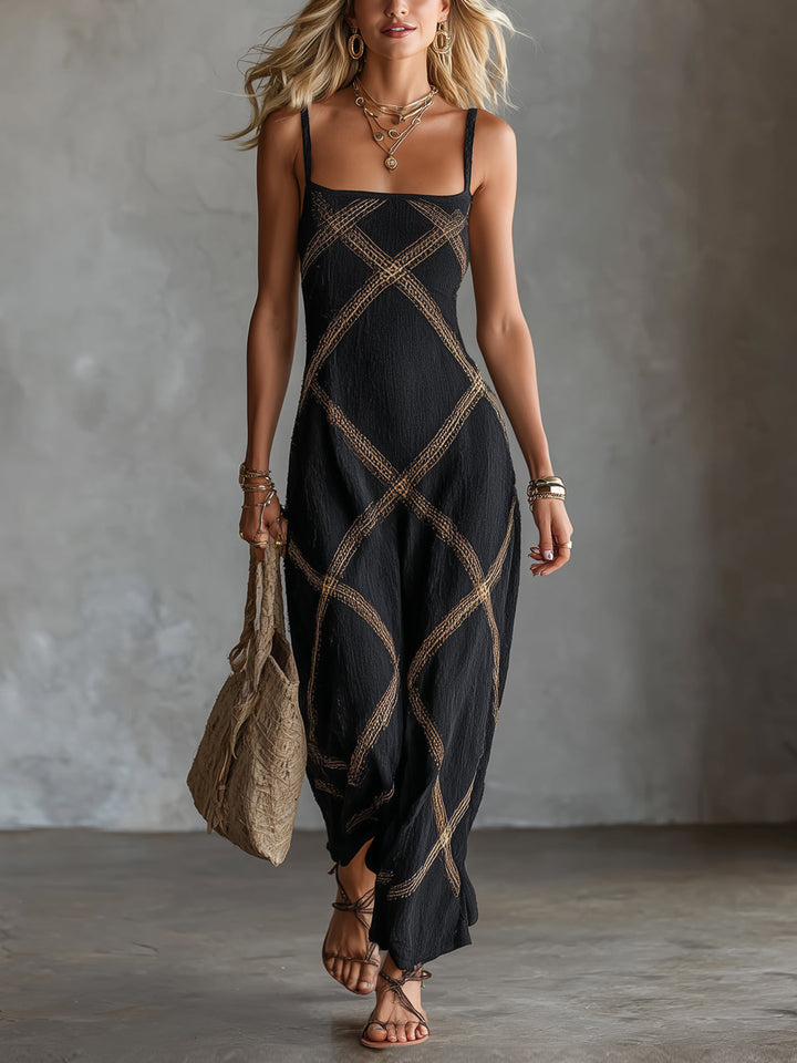 Vittoria – Geometrisches Maxikleid Schwarz-Camel