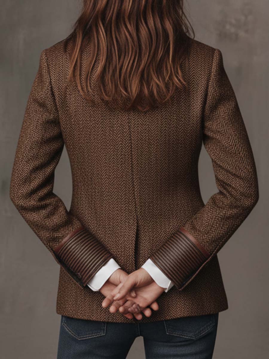 Blazer mit Fischgrätmuster und Print-Panel