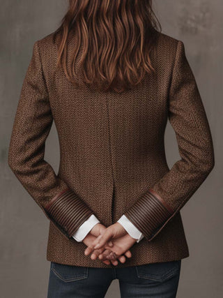 Blazer mit Fischgrätmuster und Print-Panel