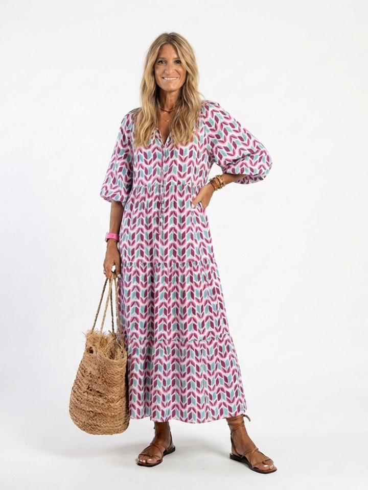 NAEL BERLIN | Geometrisches Boho-Midikleid mit Volants Léa