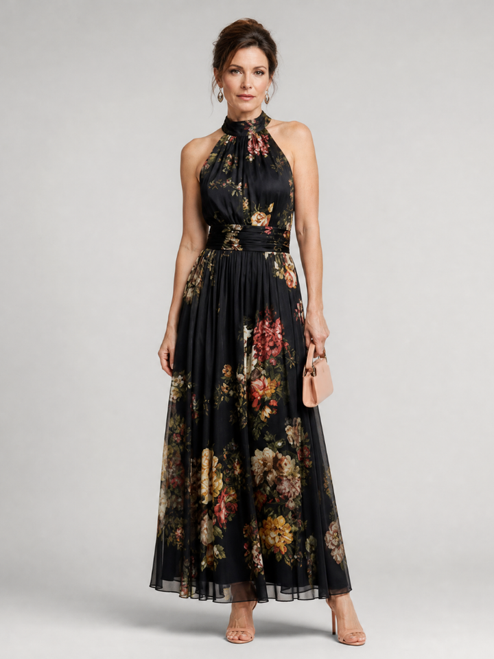 Sior | Floral Halter Neck Midi Kleid