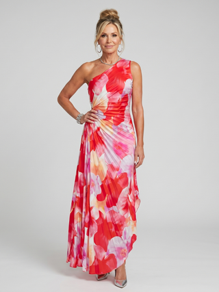 Taya | Ein Schulter Faltenrock Midi Kleid