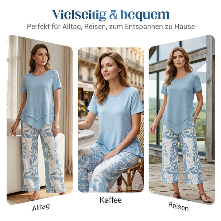Mari | Freizeit-Set mit Rundhals-Oberteil (mehrlagig) & extrawiter Hose – bequem, luftig & vielseitig – ideal für Alltag & Reisen