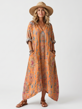 NAEL BERLIN | Bedrucktes Boho-Midikleid mit Taschen Sophie