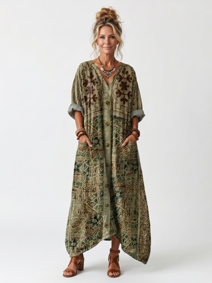 NAEL BERLIN | Boho-Midikleid mit Stickerei und Knopfleiste Monique