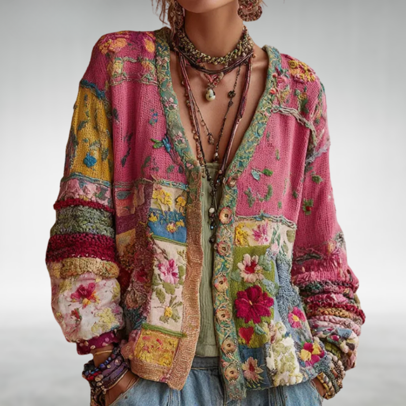 Tamsin – Patchwork Boho Strickjacke