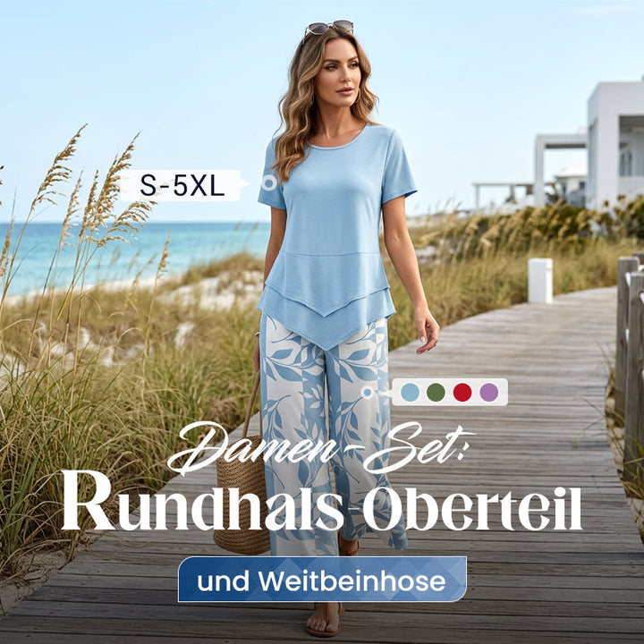 Mari | Freizeit-Set mit Rundhals-Oberteil (mehrlagig) & extrawiter Hose – bequem, luftig & vielseitig – ideal für Alltag & Reisen