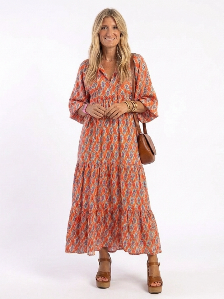 NAEL BERLIN | Geometrisches Boho-Midikleid mit Volants Chloé