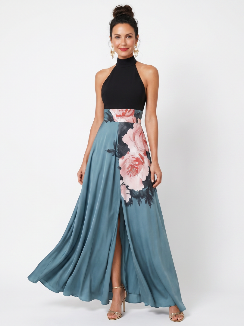 Olympas | Halter-Bodice Floral Rock Maxi-Kleid
