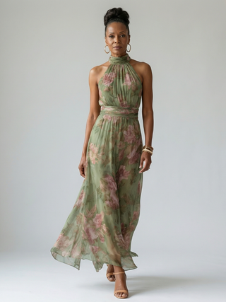 Mirelle | Gerafftes Halter-Midi-Kleid