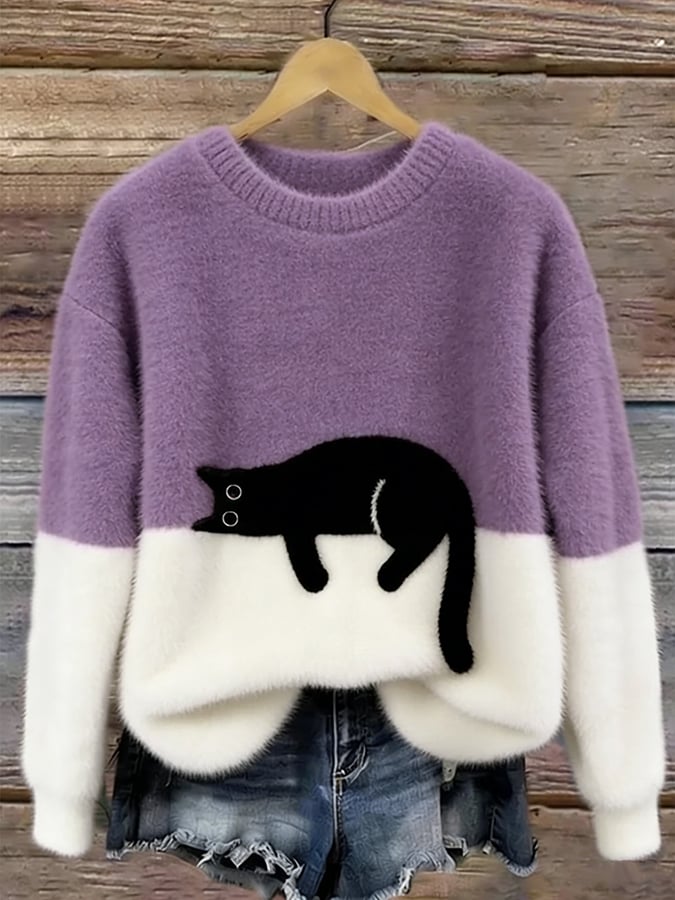 Lotte – Kuscheliger Oversize-Pullover mit Katzenmotiv