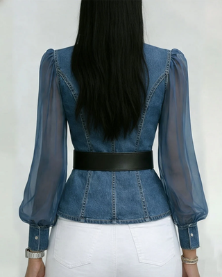 VESSA / JEANS-TOP MIT LEICHTEN CHIFFONÄRMELN