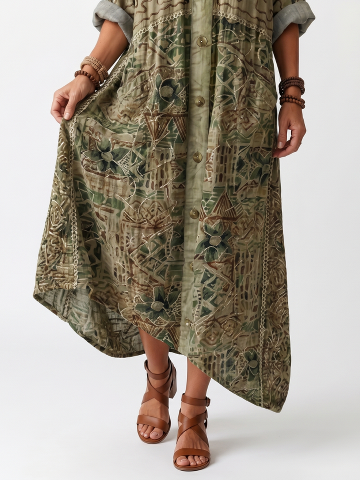 NAEL BERLIN | Boho-Midikleid mit Stickerei und Knopfleiste Monique