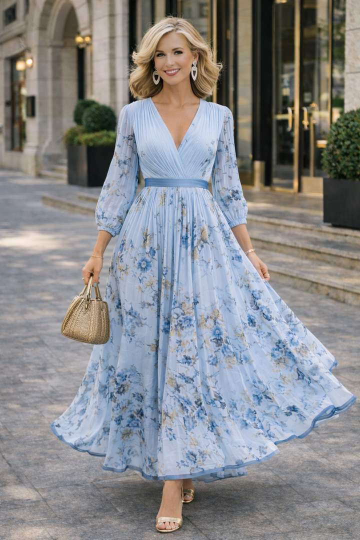 Heike – Geblümtes ärmelloses V-Ausschnitt Maxikleid
