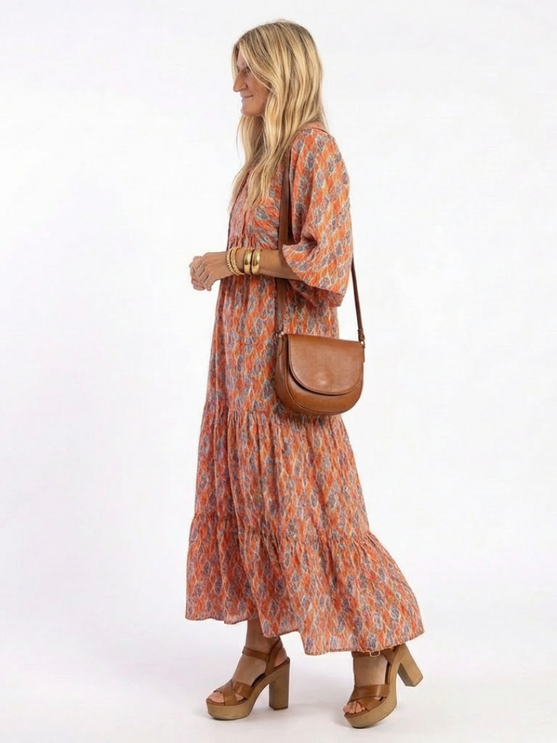 NAEL BERLIN | Geometrisches Boho-Midikleid mit Volants Chloé