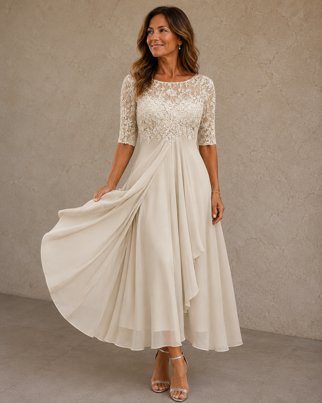 Abella – Spitzen- und Chiffonkleid