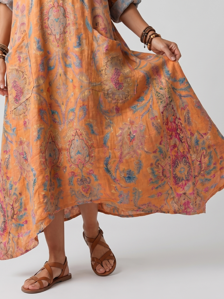 NAEL BERLIN | Bedrucktes Boho-Midikleid mit Taschen Sophie