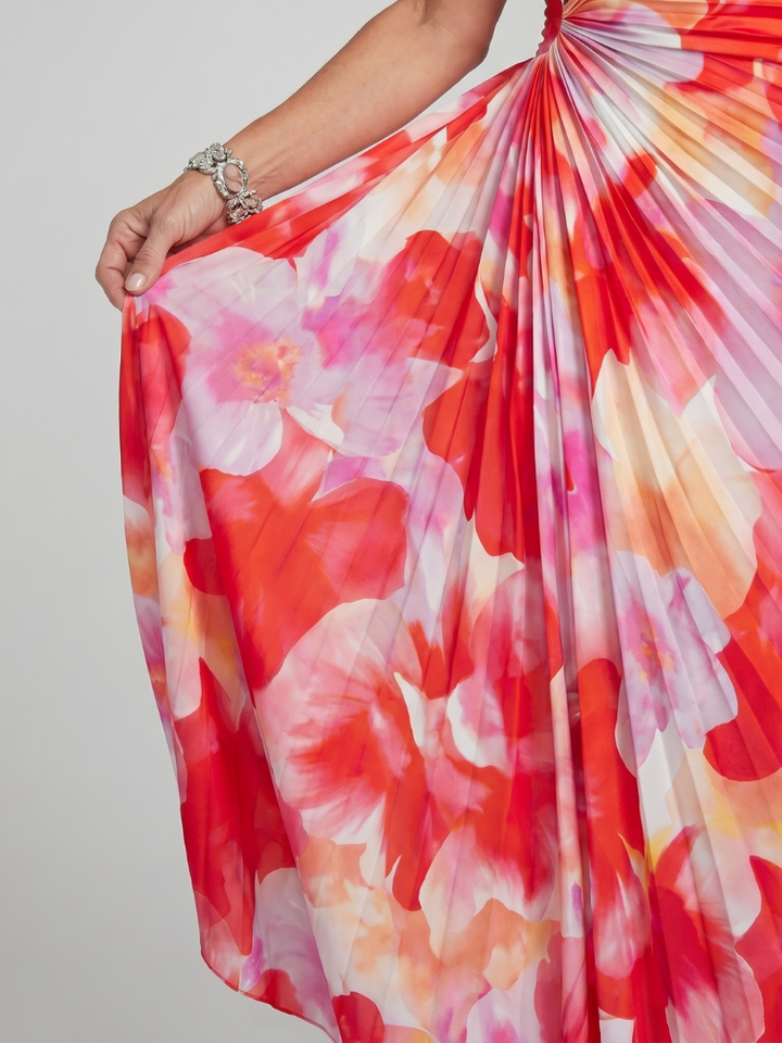 Taya | Ein Schulter Faltenrock Midi Kleid