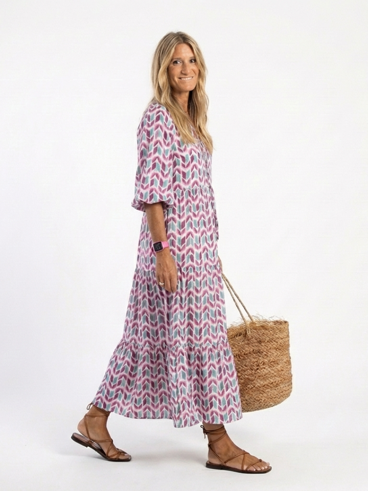 NAEL BERLIN | Geometrisches Boho-Midikleid mit Volants Léa