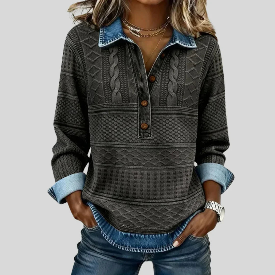 Azalea – Vintage Zopfmuster-Pullover mit Kragen