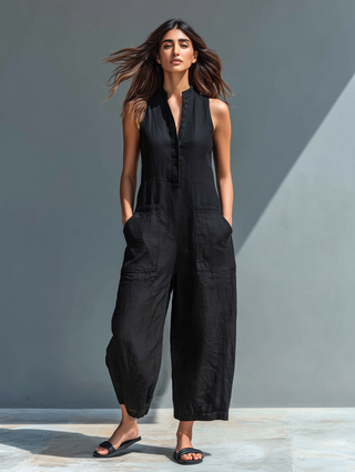 Liva | Ärmelloser Leinen-Jumpsuit