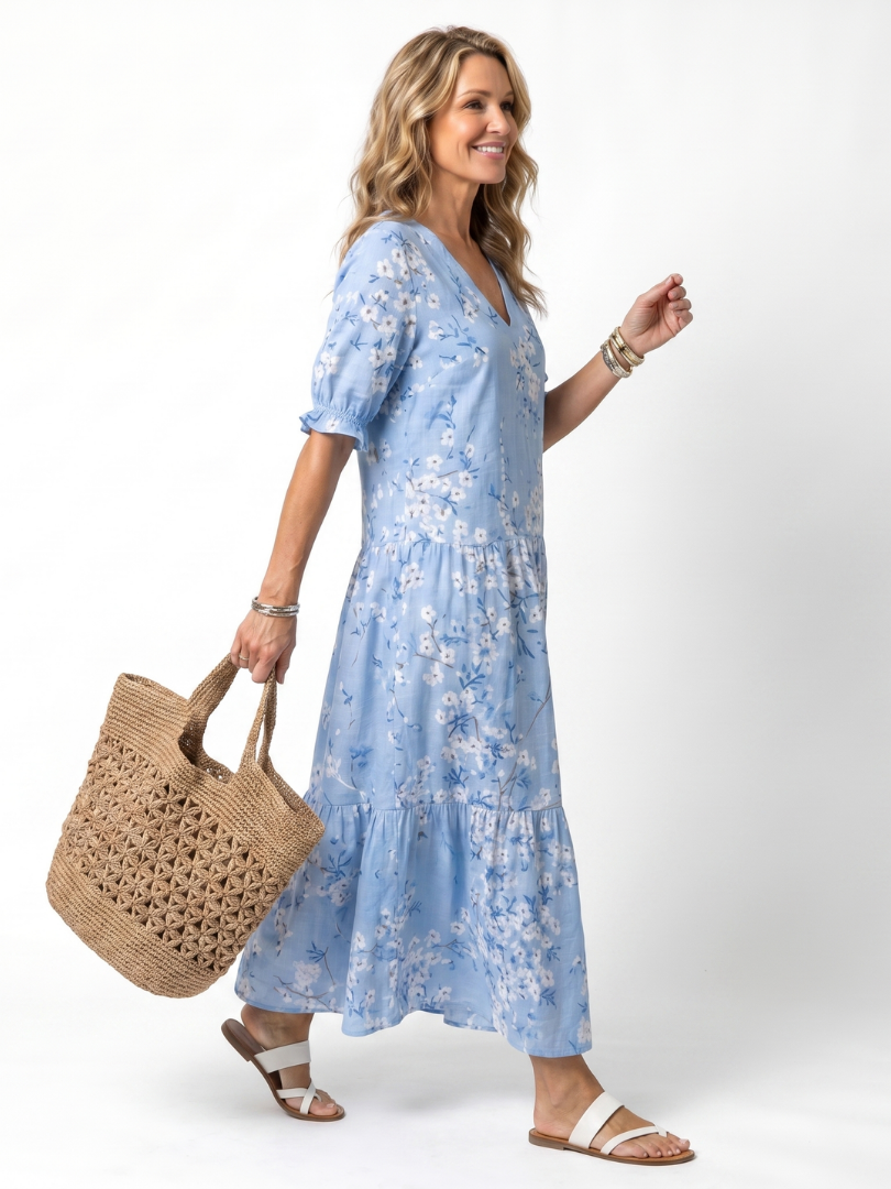 NAEL BERLIN | Geblümtes Boho-Midikleid mit Bommeln Michèle