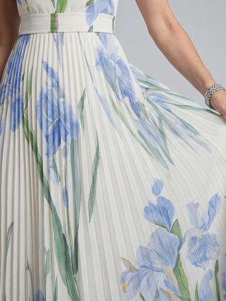 Ophelia | Ärmelloses Midi-Kleid mit quadratischem Ausschnitt und Blumenmuster