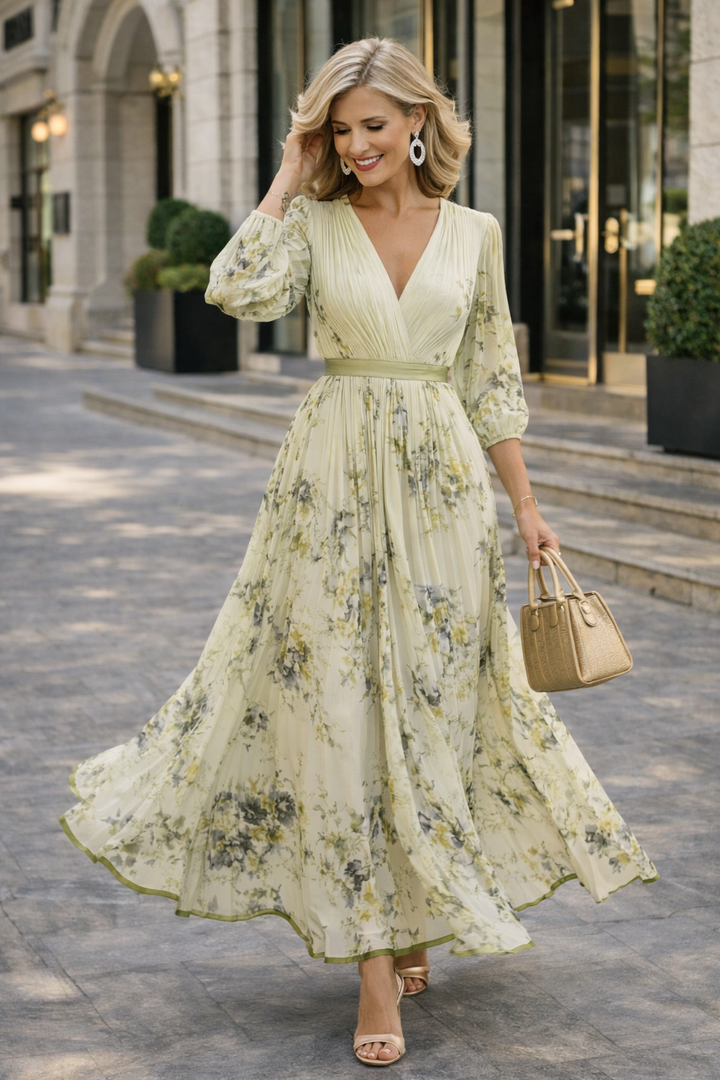 Heike – Geblümtes ärmelloses V-Ausschnitt Maxikleid
