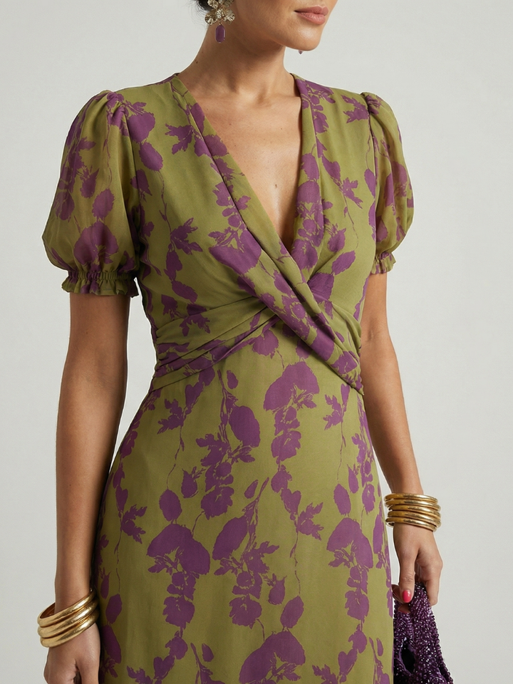 Virel | Entspanntes Blumendesign Midi-Kleid
