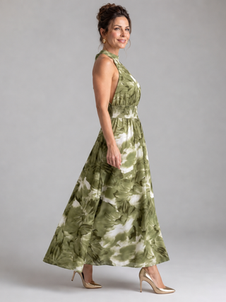 Olivia | Midikleid mit geraffter Taille und abstraktem Druck