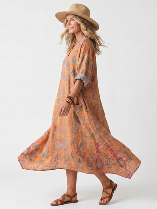 NAEL BERLIN | Bedrucktes Boho-Midikleid mit Taschen Sophie