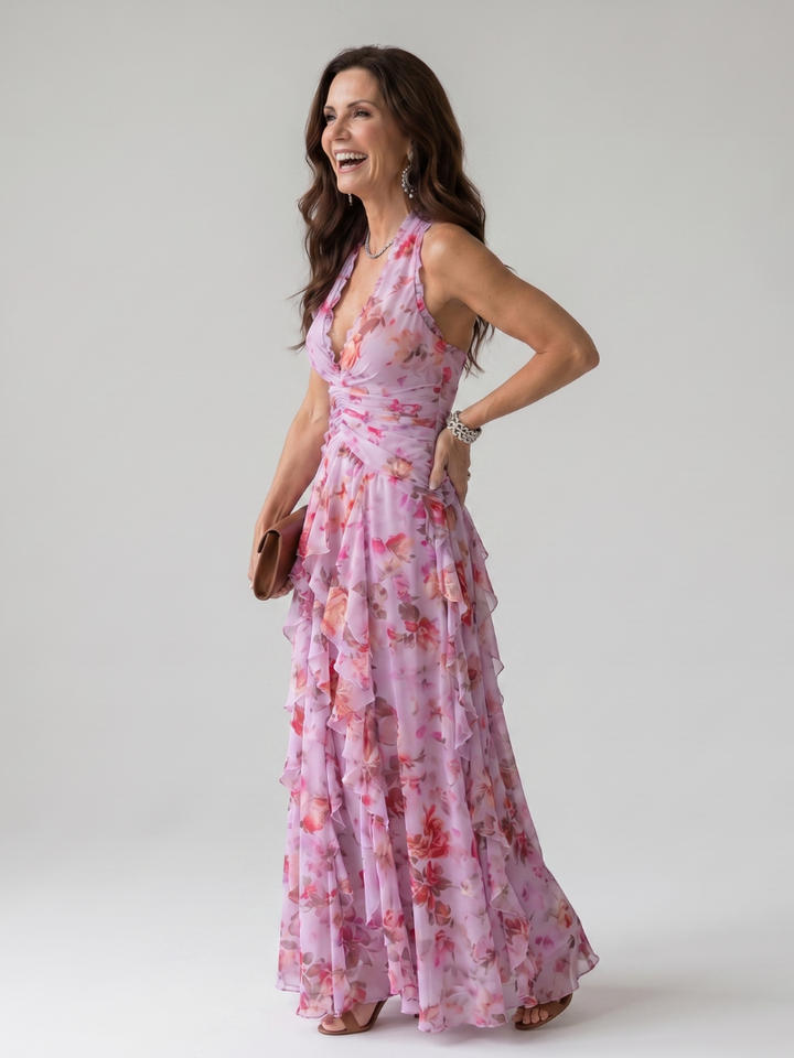 Nori | Halterneck Rüschentop Floral Maxi Kleid
