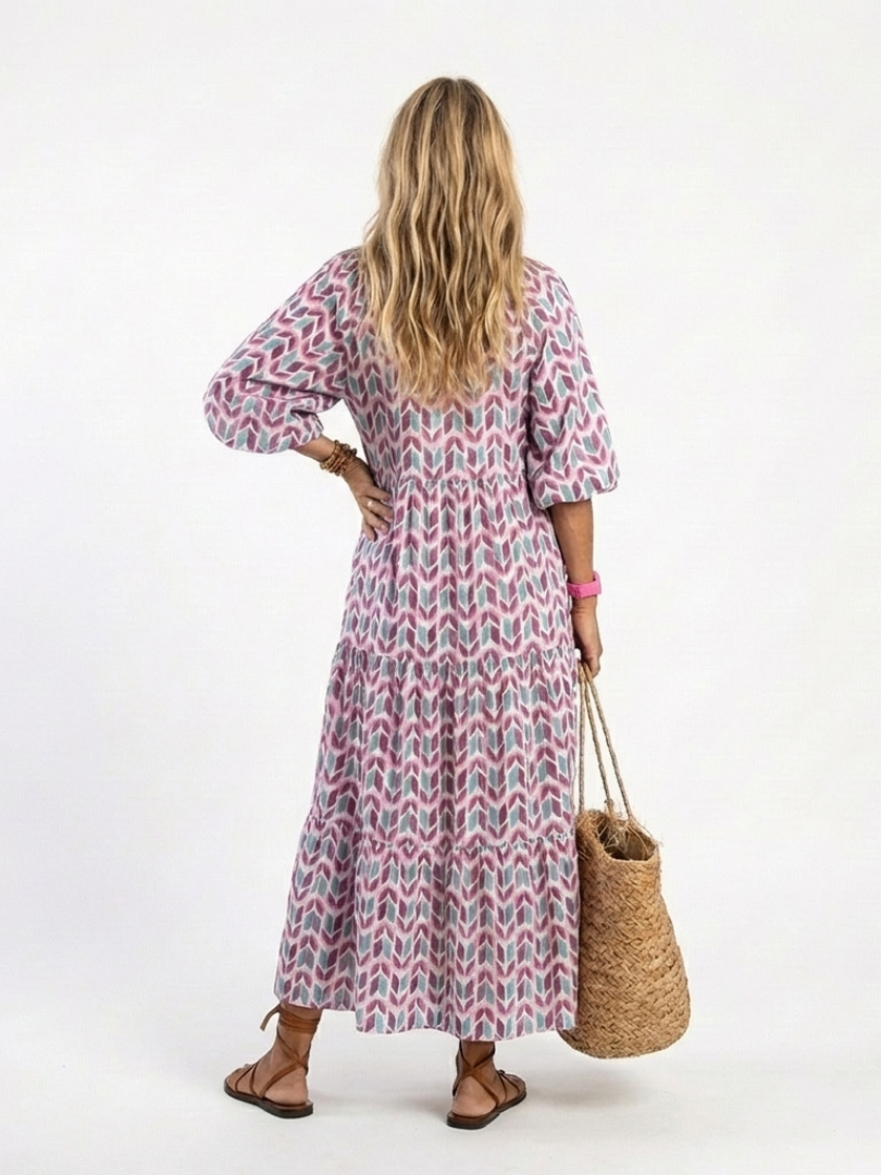 NAEL BERLIN | Geometrisches Boho-Midikleid mit Volants Léa