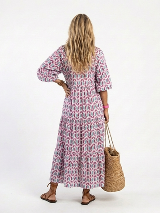 NAEL BERLIN | Geometrisches Boho-Midikleid mit Volants Léa