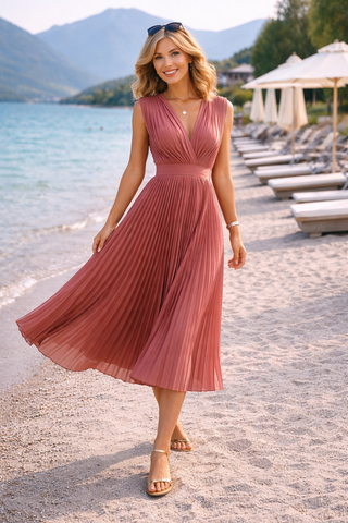 Anja – Plissiertes Midikleid mit V-Ausschnitt