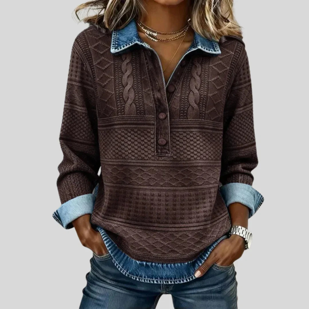 Azalea – Vintage Zopfmuster-Pullover mit Kragen