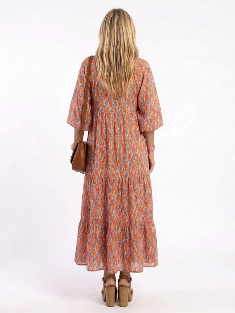 NAEL BERLIN | Geometrisches Boho-Midikleid mit Volants Chloé