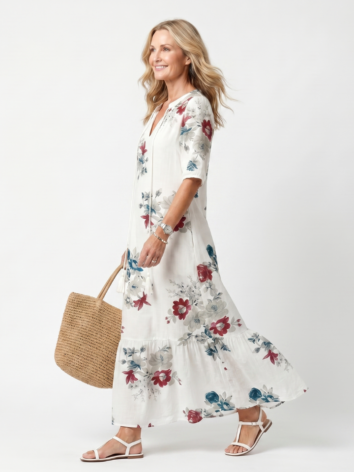 NAEL BERLIN | Geblümtes Boho-Midikleid mit Bommeln Élina