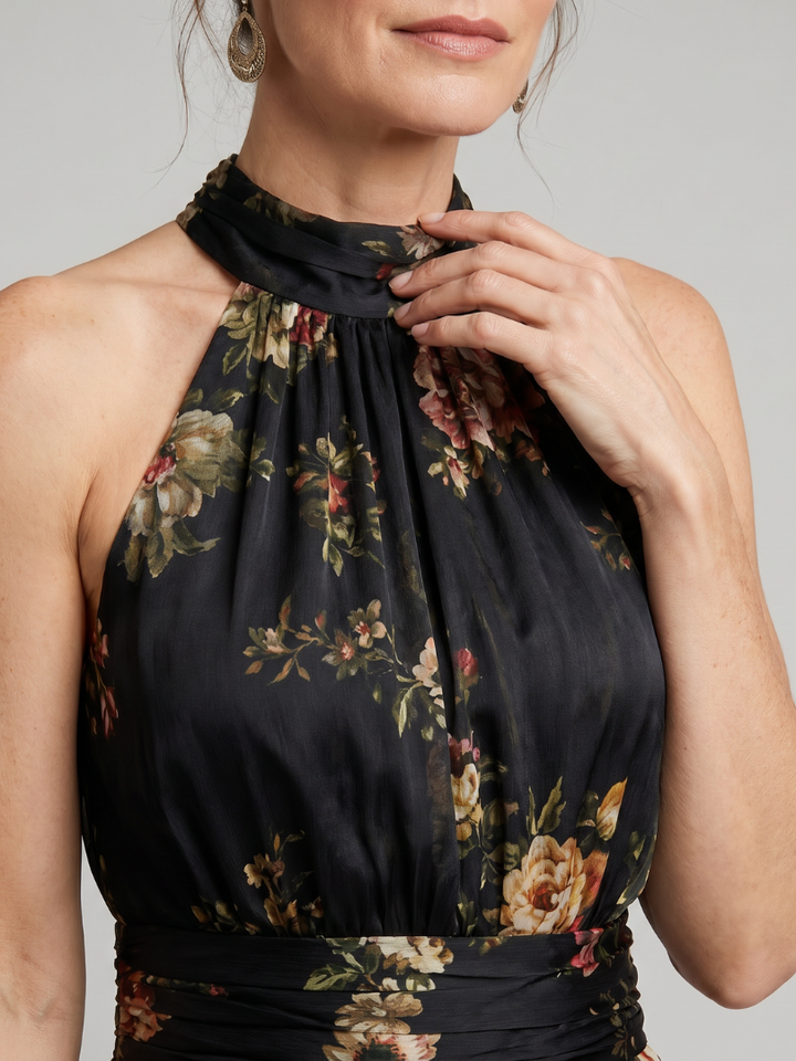 Sior | Floral Halter Neck Midi Kleid